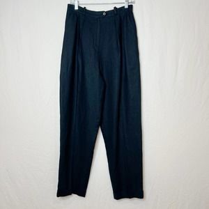 Lauren Ralph Lauren Baggy Linen Trousers Sz 10 Black Lined Cuffed Pleats Pants